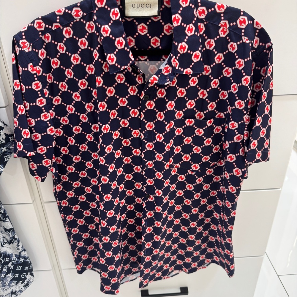 Gucci Blue and Red Geometric Shirt